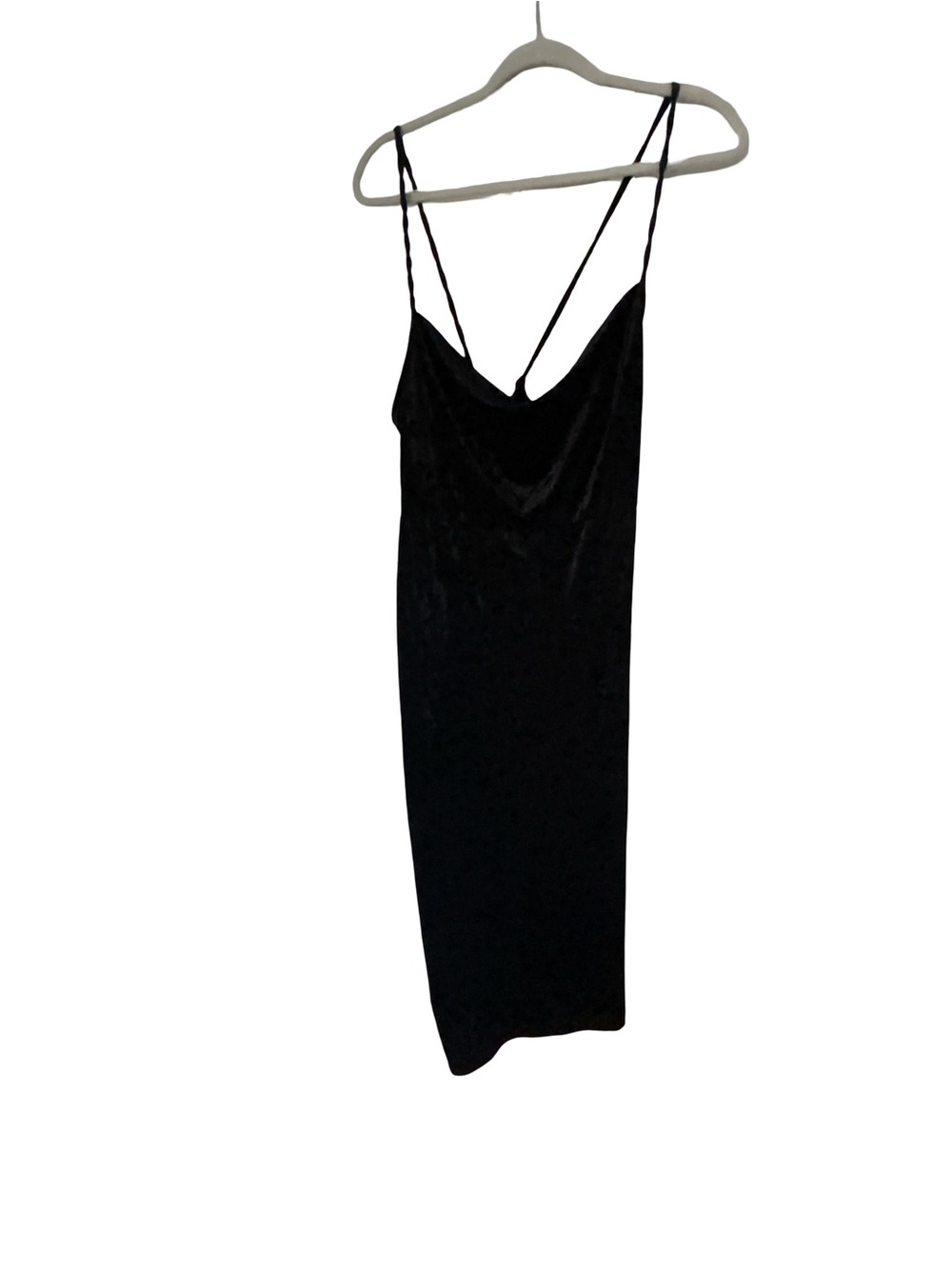 90s Black Crushed Velvet Cowl Neck Slip Dress Open Back Lace Up XL Whimsigoth